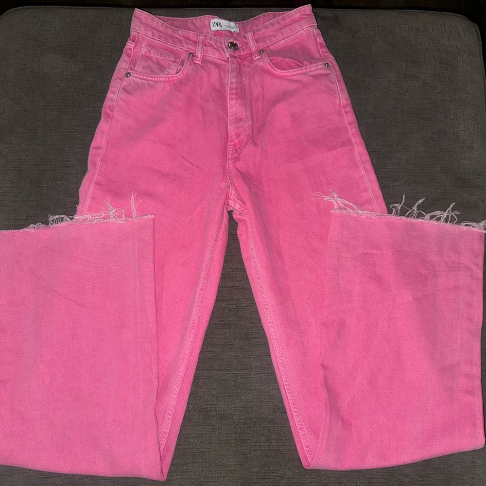 Zara hi rise pink flare jeans